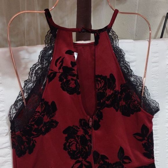 Trixxi Red Floral Bodycon Halter Dress Sz M - Picture 5 of 15